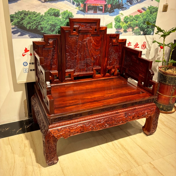 东方古典赞比亚血檀宝座两件套山水题材步步高升款式