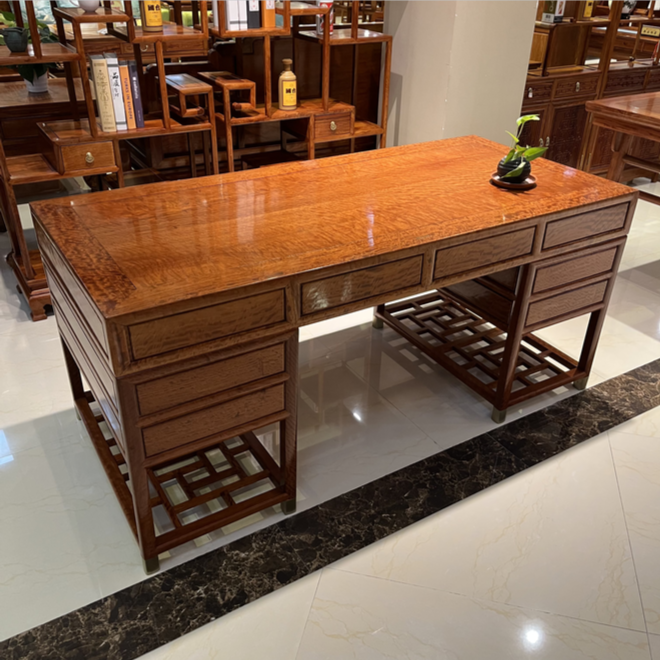 东方古典红木家具缅甸花梨大果紫檀办公桌老板桌休闲桌厂家直销