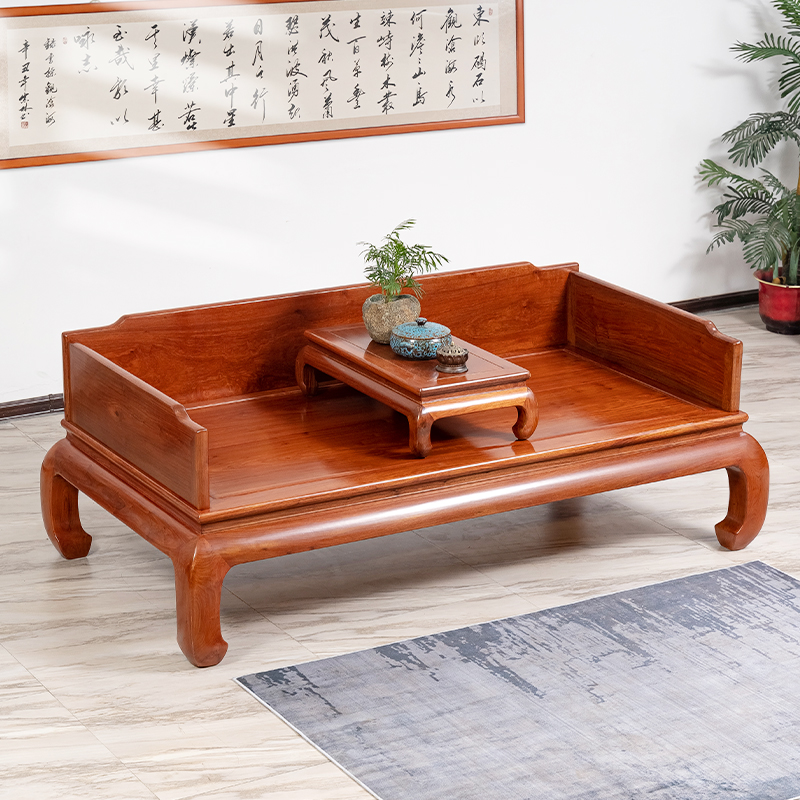 缅甸花梨大果紫檀红木新中式罗汉床沙发床酒店龙床