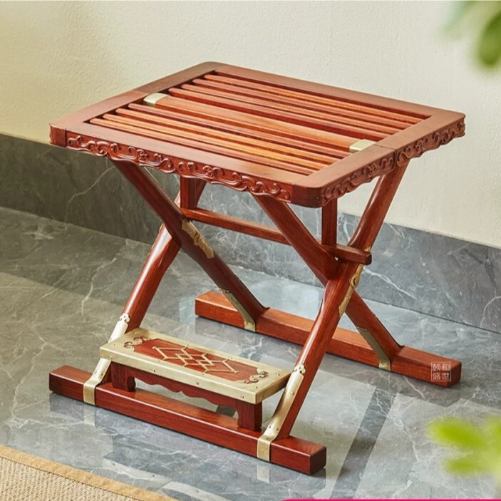 缅甸花梨大果紫檀红木折叠凳方便出门挟带儿童凳