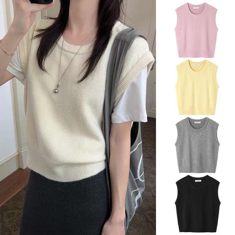 Miss sumeyY3561自制韩版软糯u领针织背心新款叠穿坎肩针织衫