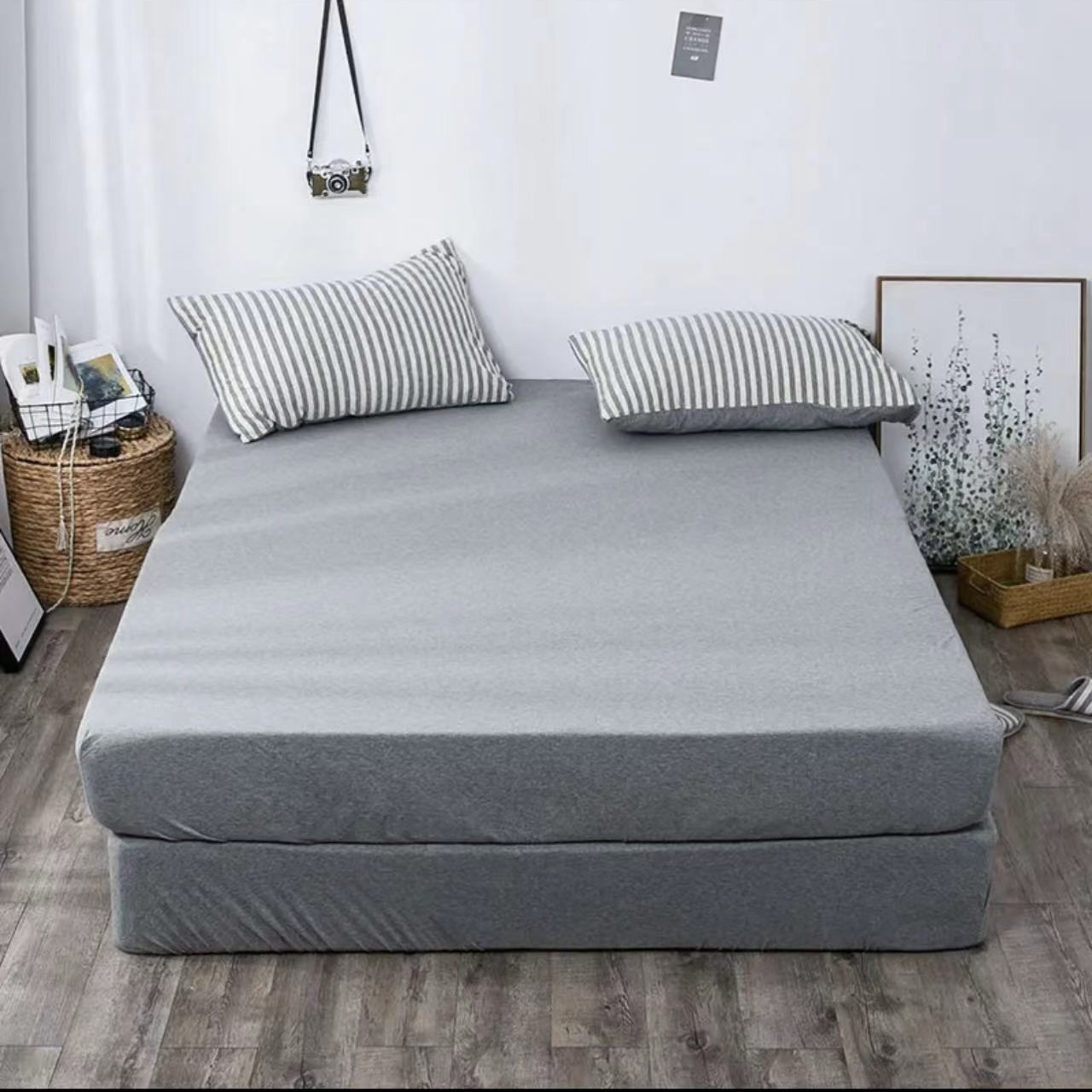 雨爸的天竺棉针织棉床笠/床单 180*200 奶茶/南瓜/奶杏 柔软舒适