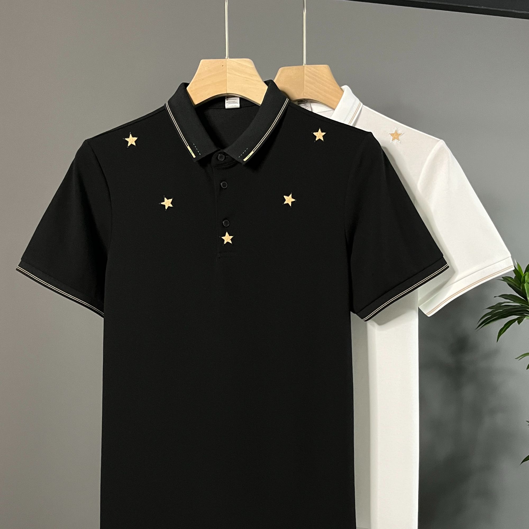 夏季新款五角星轻奢刺绣透气薄款修身POLO衫男翻领短袖休闲百搭T