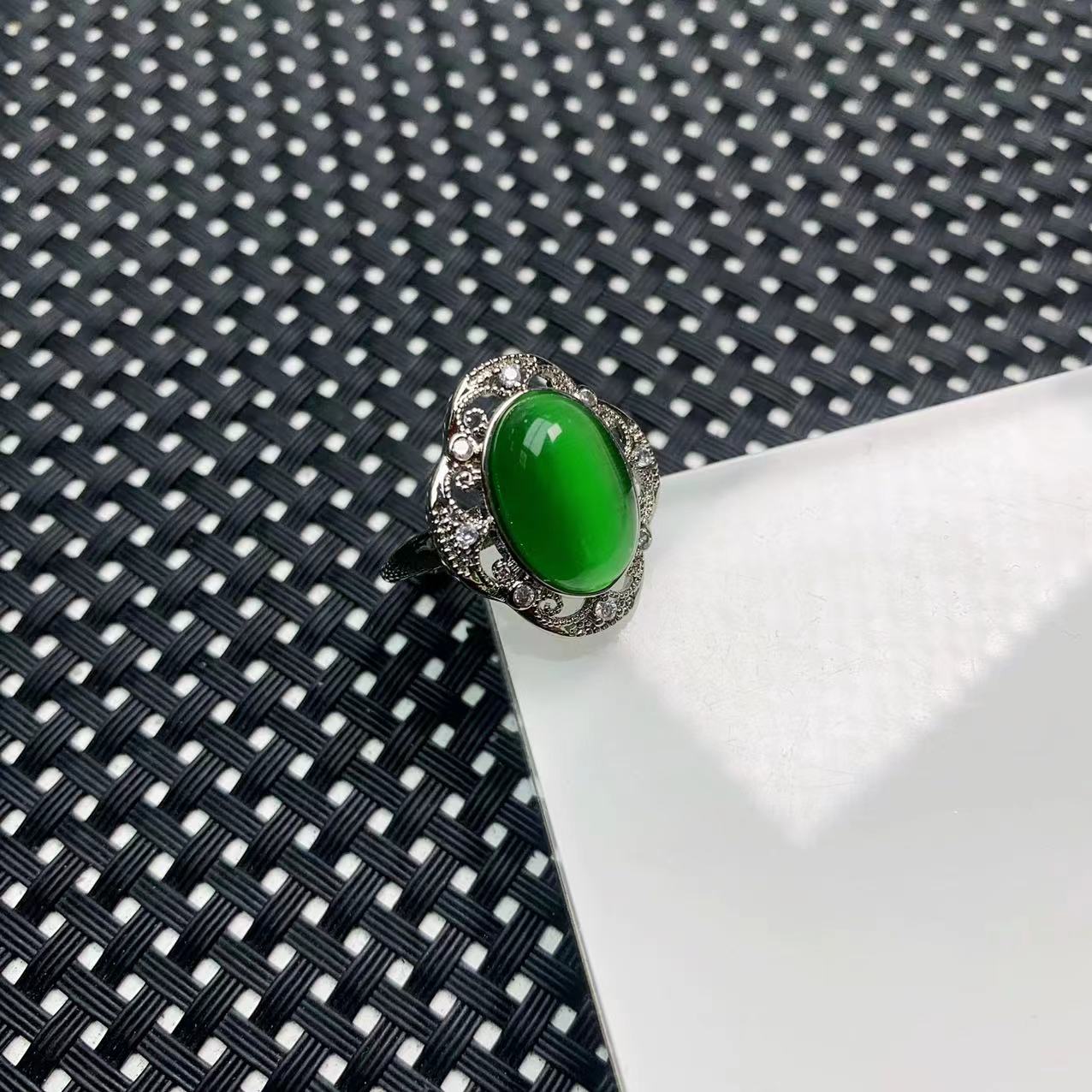 [石矿]A1100绿猫椭圆戒指设计轻奢时尚手链手串