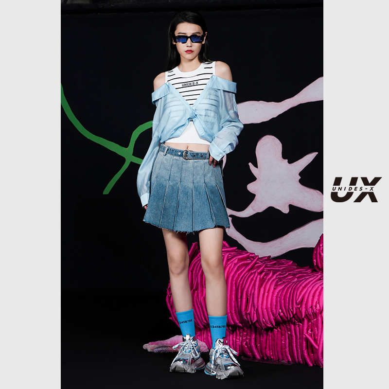 UX2024夏季新款针织拼接假两件衬衫小众休闲时尚设计感气质甜酷