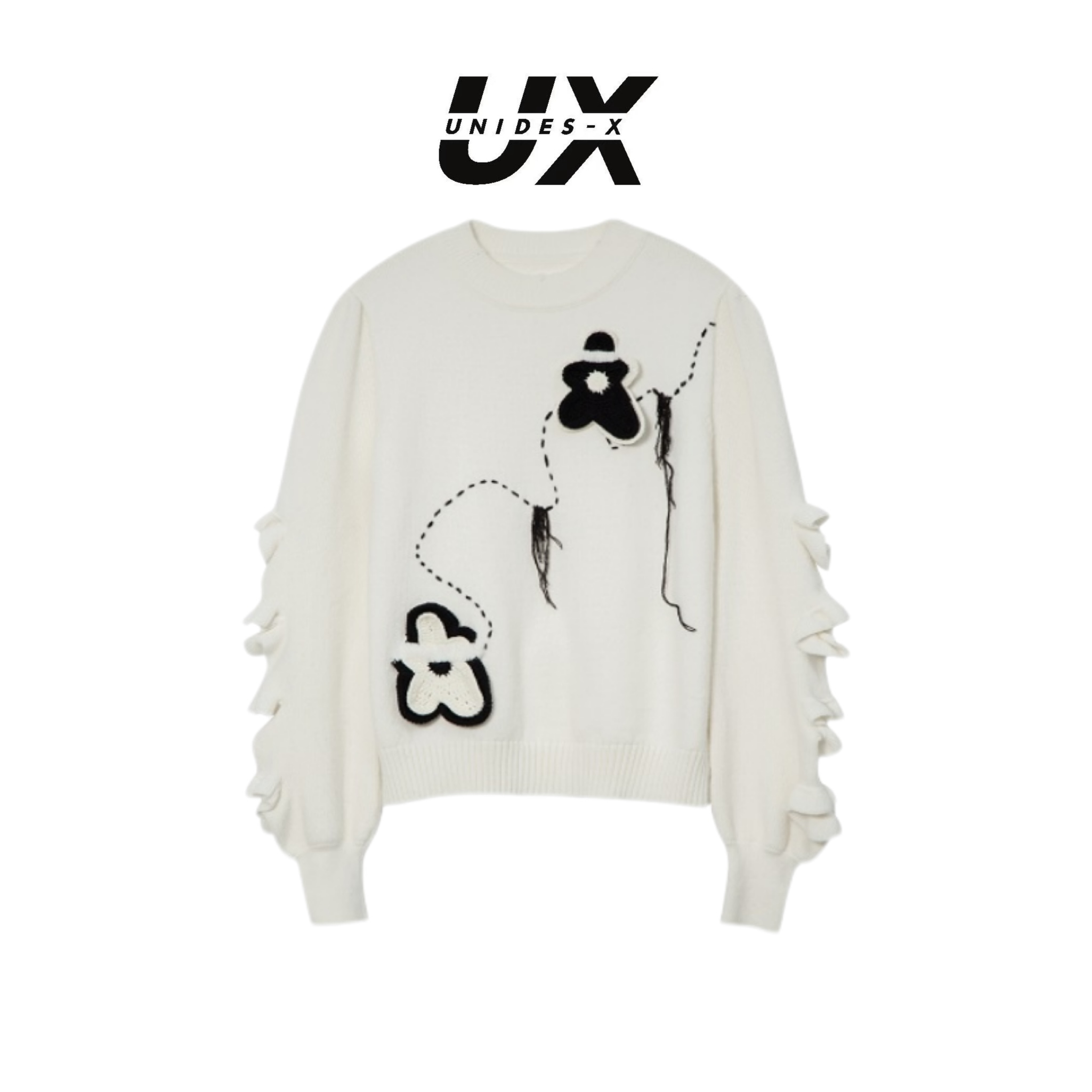 UX设计款艺术家联名生命轨迹毛衫毛衣针织轻奢时尚宽松圆领重工