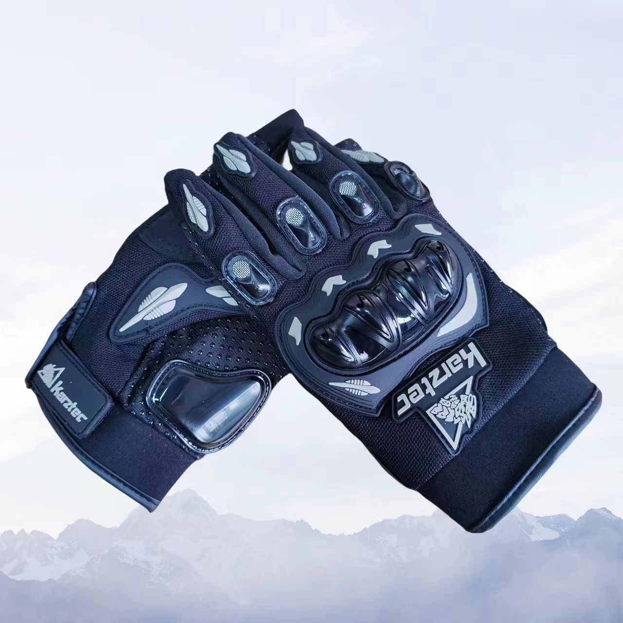 摩托车骑士手套四季通用机车防摔触屏复古骑行装备透气黑色摇粒绒