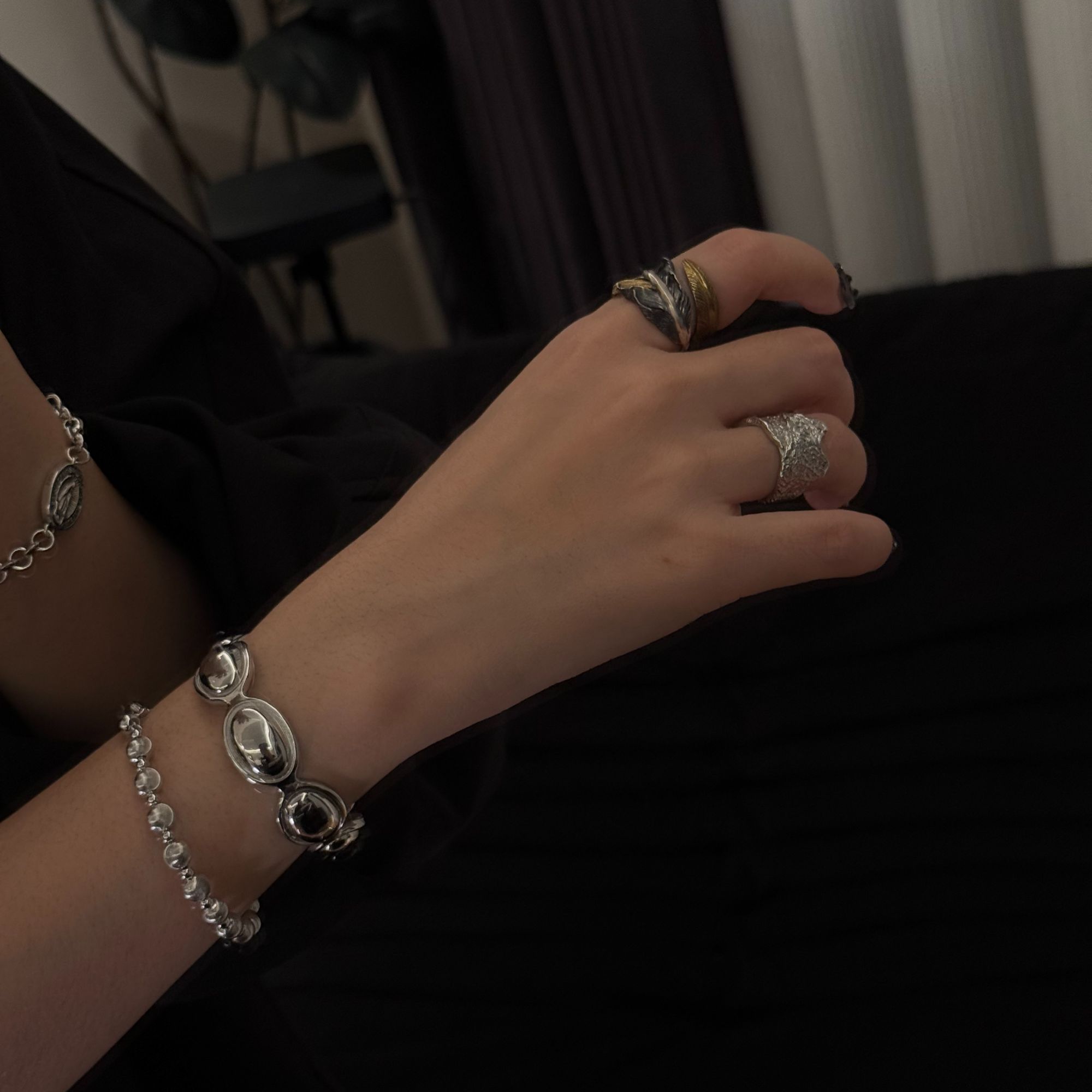 925银戒指 R&Y | 小众设计复古感黑金羽毛戒指