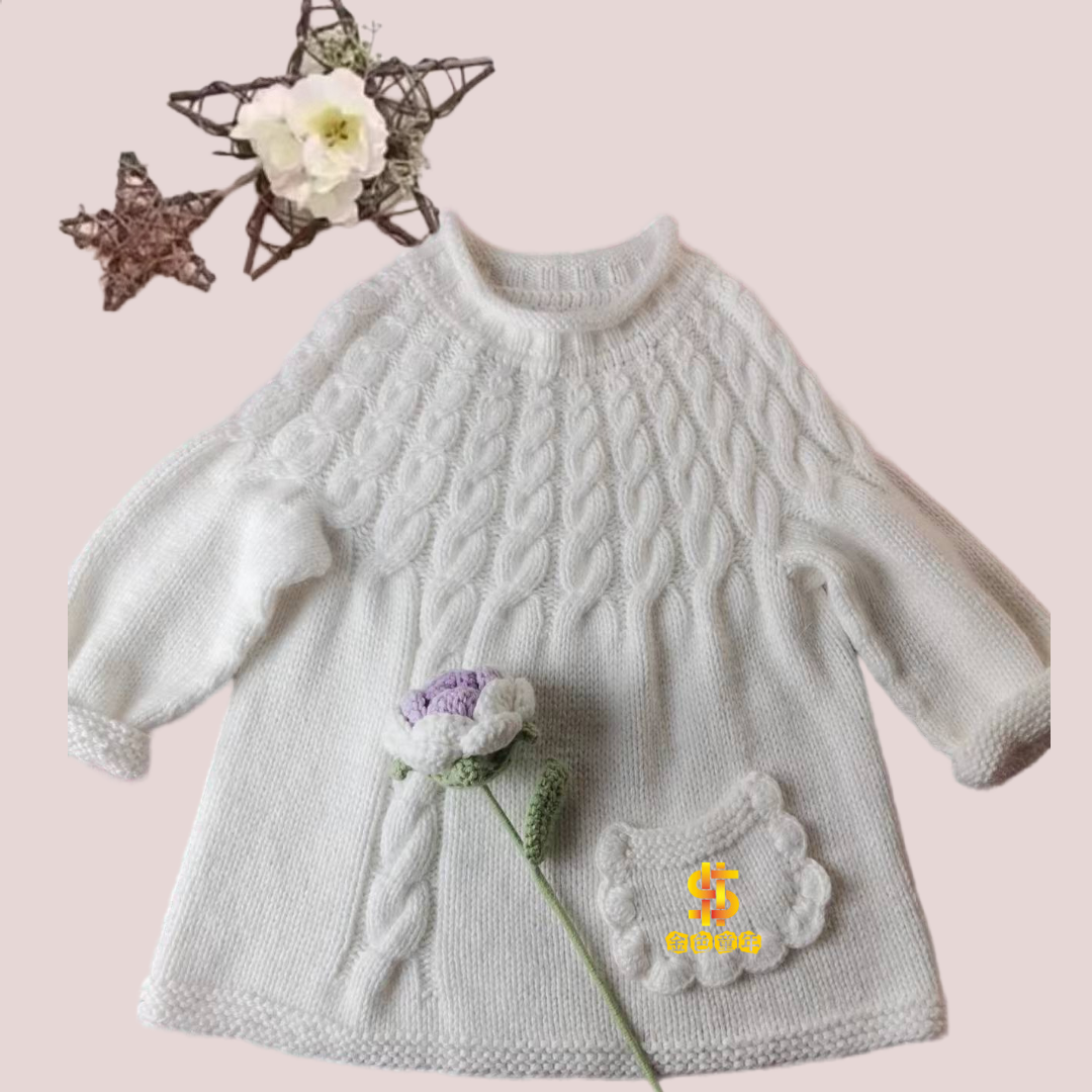 非成品：韩版公主款毛线长袖连衣裙手工编织材料包赠视频教程~工具