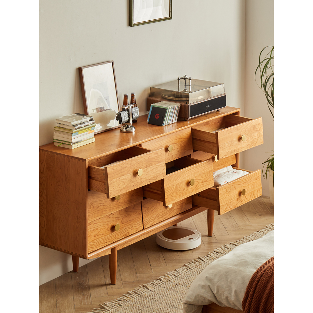 山丘九斗柜北欧实木斗柜卧室收纳柜客厅樱桃木储物边柜家具六斗柜