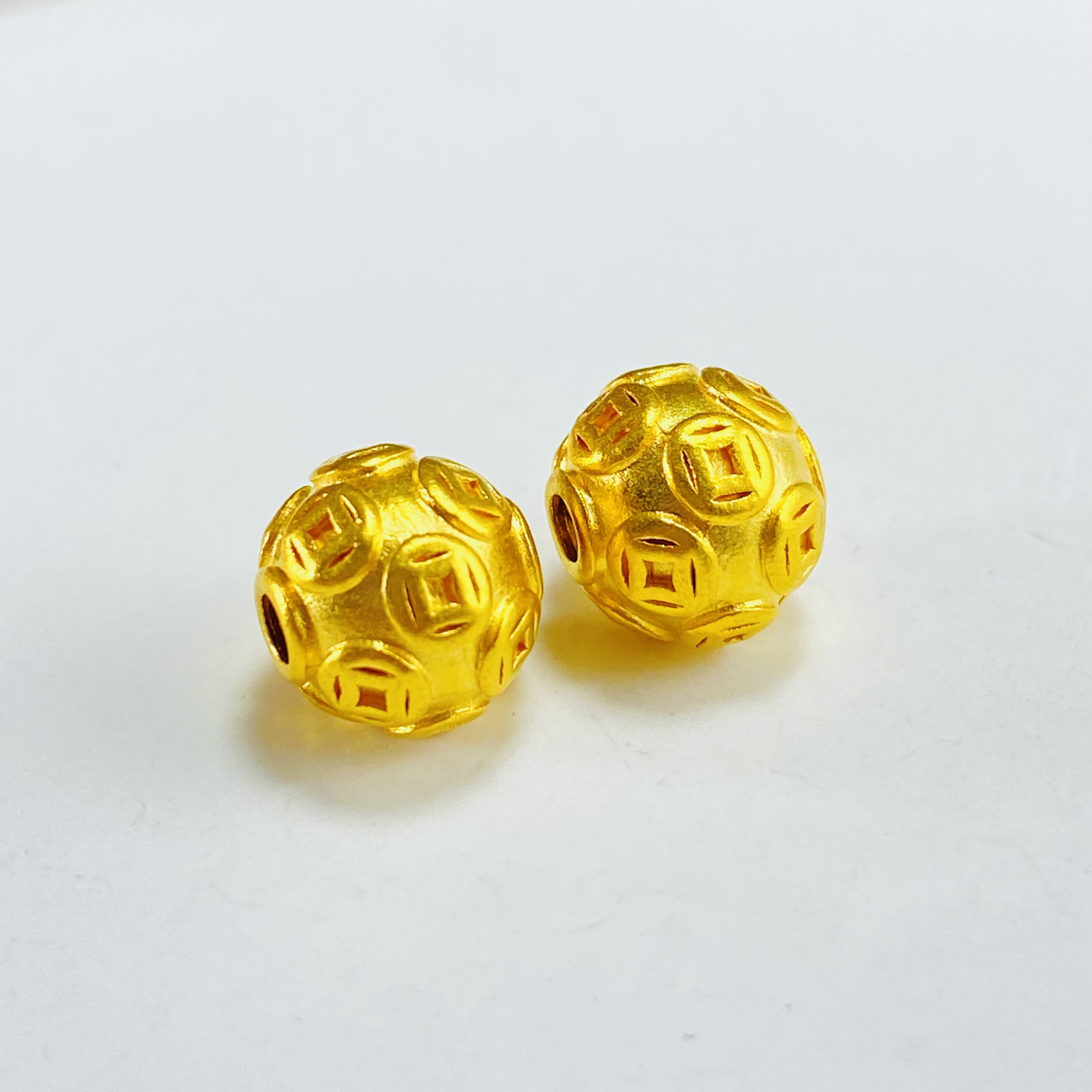 足金999 黄金铜钱珠 一对 约卡8mm 0.56