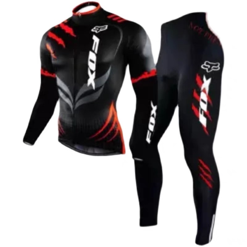 大码狐狸长袖骑行服套装山地自行车服环法车队版单车服骑行裤薄款