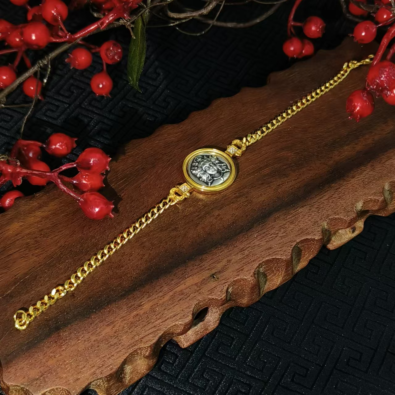 925银手链 【两米三周年定制】银饰手饰摩利支天造型手牌手链手表款