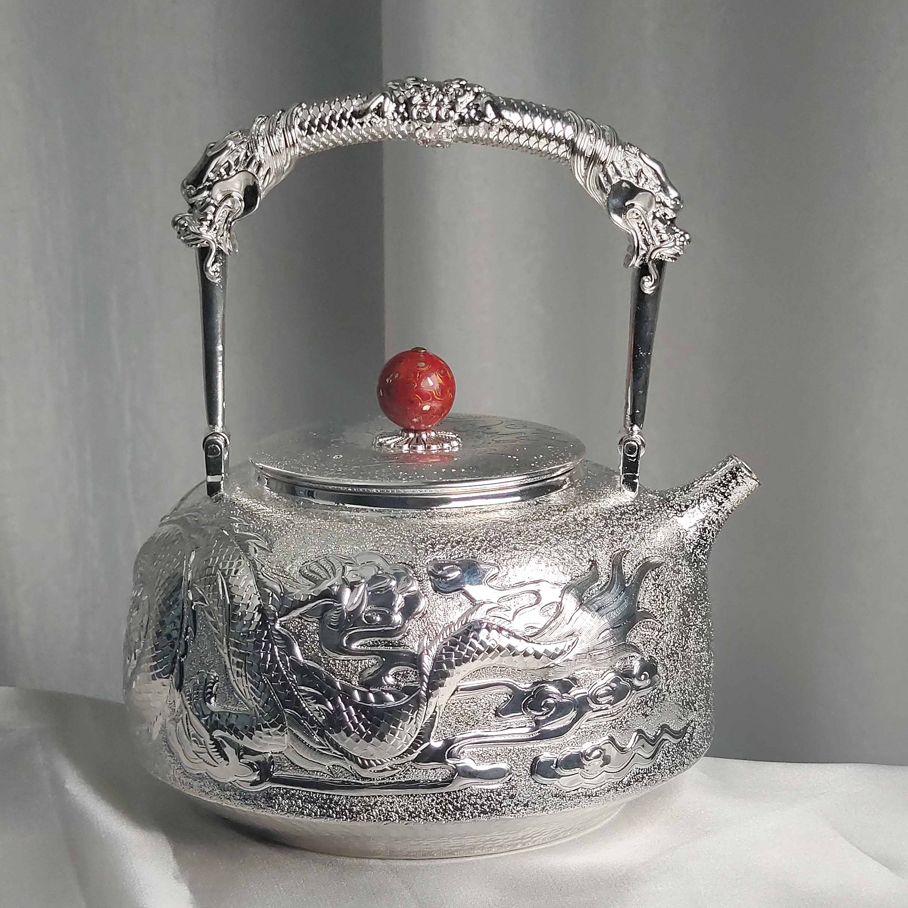 新品-手工浮雕龙纹999泡茶提梁壶可电陶炉烧水煮壶