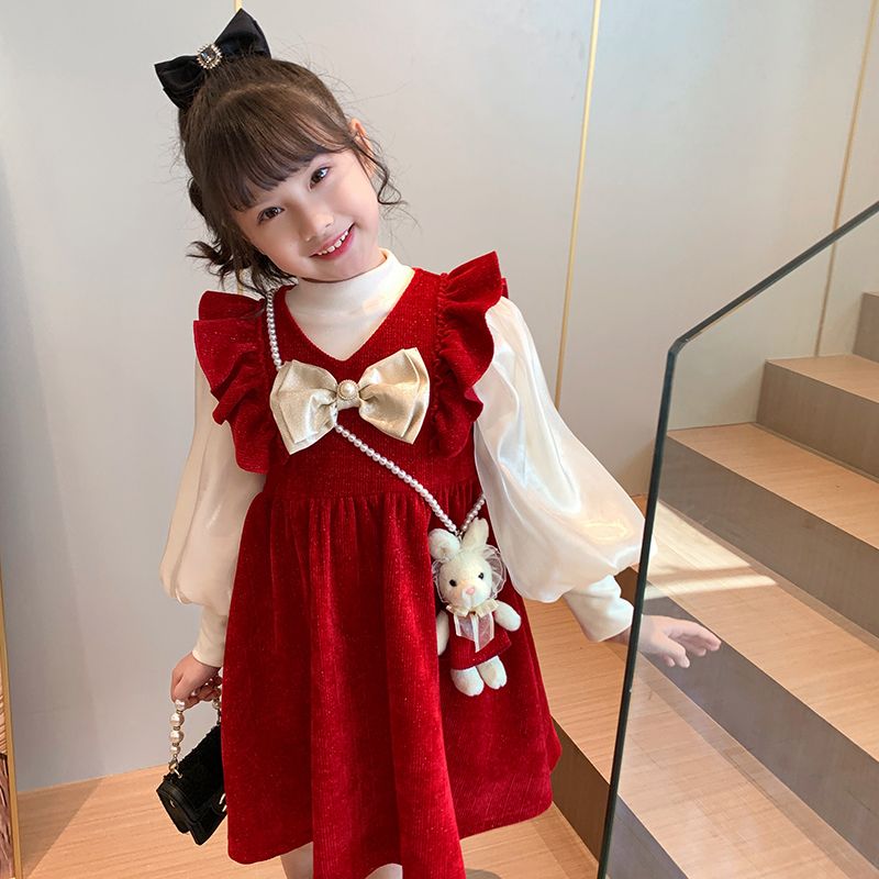 女童圣诞节氛围感衣服连衣裙新年装背心裙套装网红洋气儿童公主裙