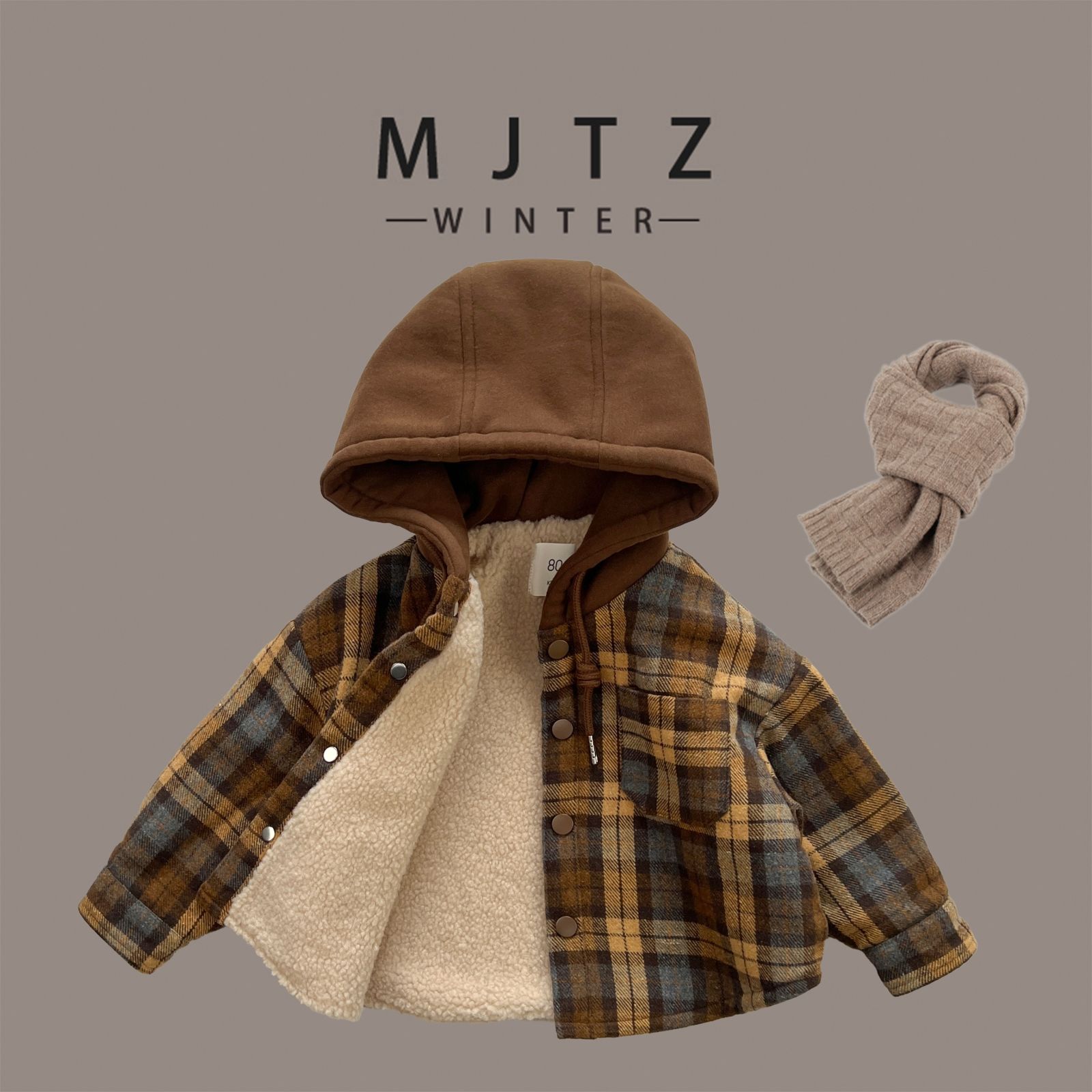 儿童连帽外套冬季新款男女宝宝韩版潮酷加绒加厚裤两件套潮