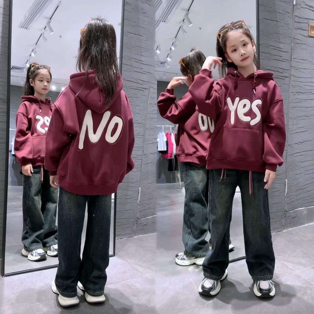 女童加绒加厚连帽卫衣牛仔裤套装秋冬宽松洋气女孩时尚休闲两件套