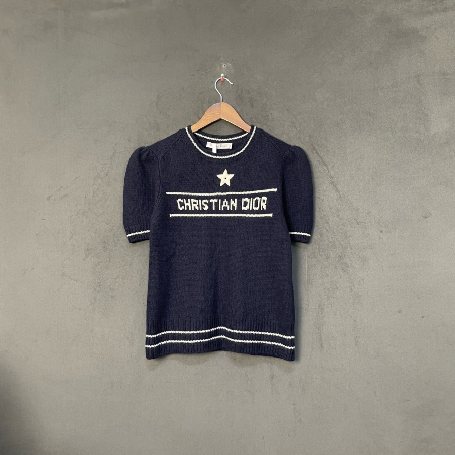 99新 DIOR/迪奥 积分-100/P234449906/藏蓝色五芒星针织短袖 40码