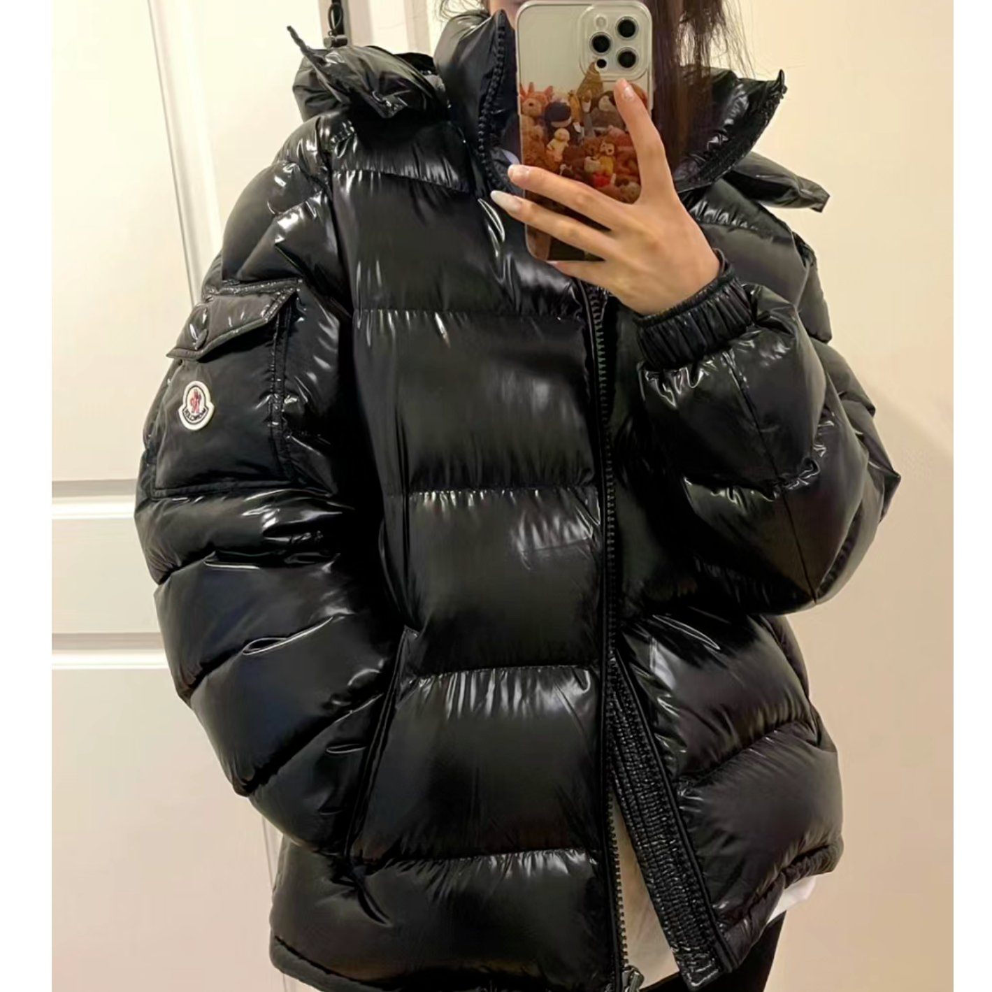 全新未使用 MONCLER 小花汤汤/TP006283/MAYA 短款羽绒服 黑色