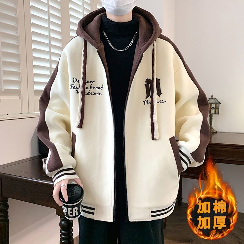 啄木鸟棒球服潮牌外套男奥粒绒冬休闲连帽上衣青少年学生加厚夹克