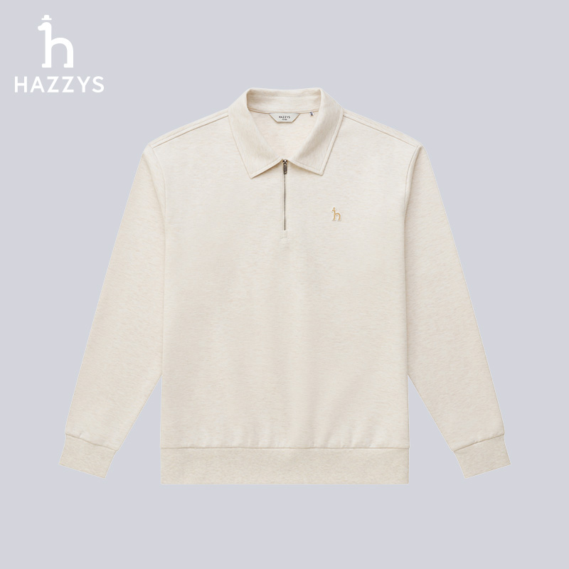 Hazzys哈吉斯春季男士商务休闲卫衣舒适长袖翻领套头拉链时尚上衣