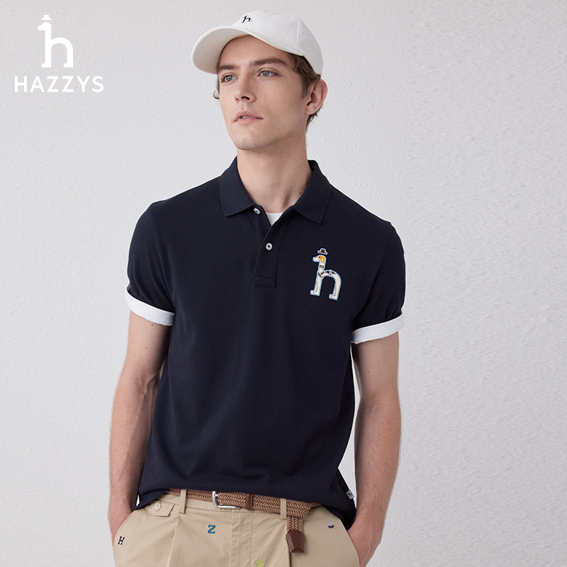 Hazzys哈吉斯夏季男士经典商务时尚翻领T恤舒适休闲短袖polo衫