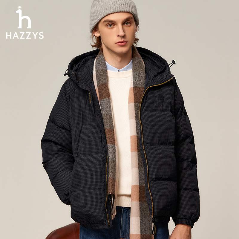 【PHIZ】Hazzys哈吉斯冬外套蓬松保暖面包羽绒服连帽格纹好羽绒