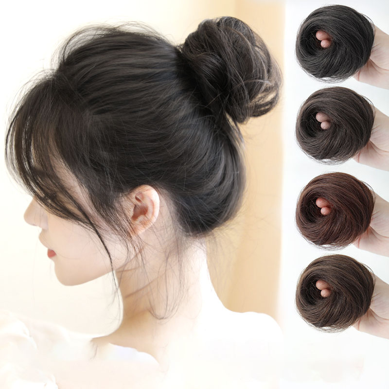 丸子头假发圈真发直发圈弹力蓬松卷发圈女懒人自然盘发发饰气质