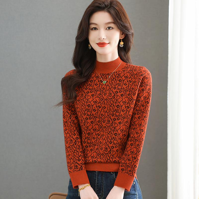 【绵羊毛】新款女装时尚洋气长袖针织百搭显瘦女士提花秋冬加厚宽松