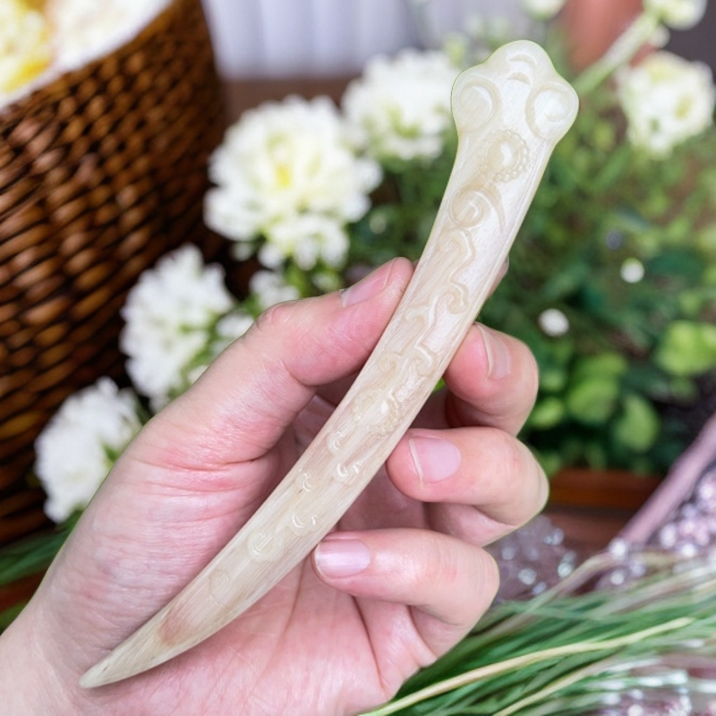 高贵羊角精雕发簪子复古盘发配饰