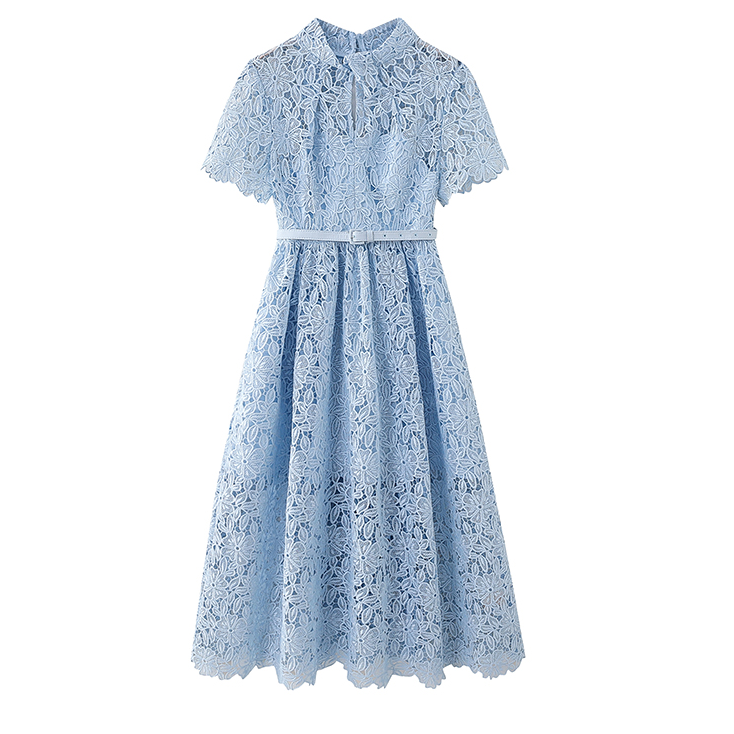 2024水溶蕾丝歪领短袖长裙高端新中式连衣裙A3109