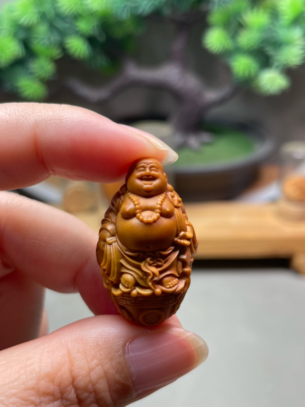 橄榄核文玩单子2.1刘人义聚宝盆弥勒单子侧挂挂件下单赠送油刷子