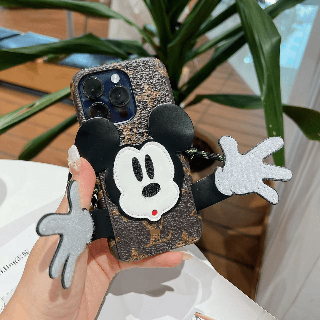 迪士尼米妮插卡手机壳适用iPhone11-14ProMax斜跨女款壳