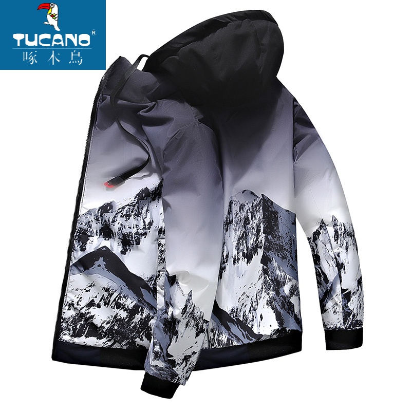 啄木鸟2023连帽棉服男士冬季加厚双面穿防寒服新款潮棉衣外套夹克