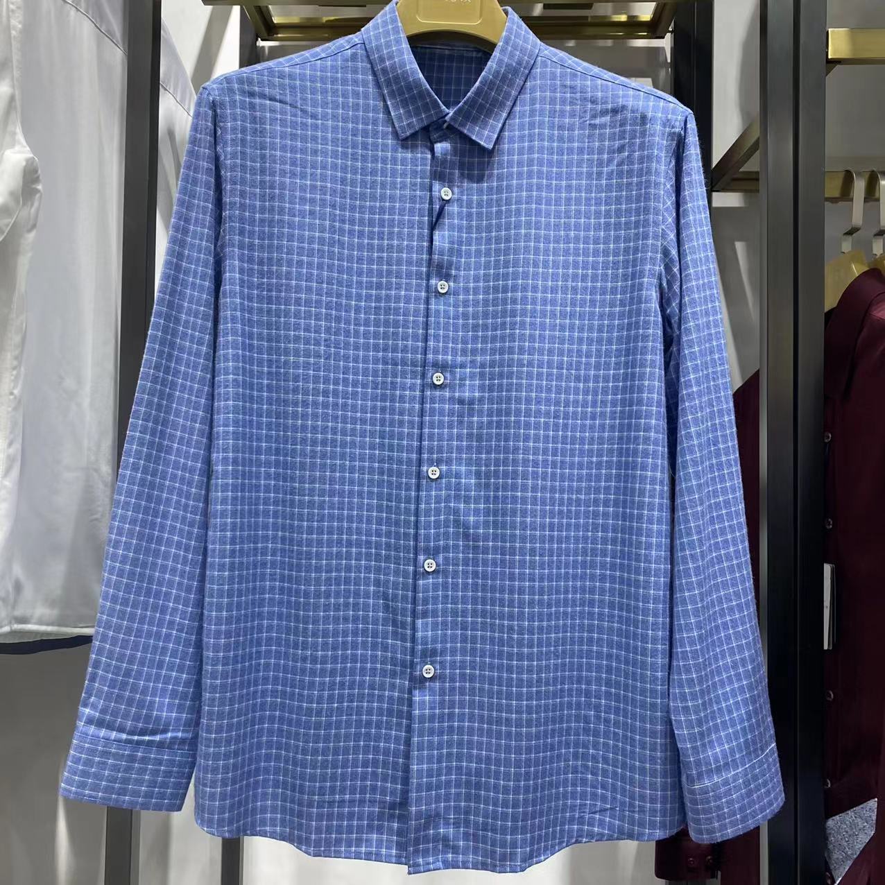 【小黑家】 高端男士小格纹长袖休闲经典衬衫男士 A3