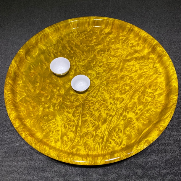 瓷多功能黄金樟实木手工茶盘家用圆形泡台聚宝盆50*5