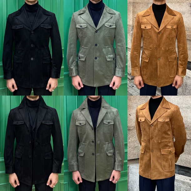 英伦气质款麂皮绒猎装夹克外套