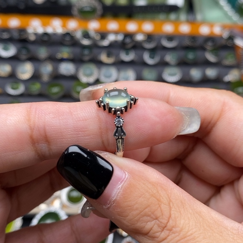 【闪购商品】岫玉戒指银S925镶嵌?***干