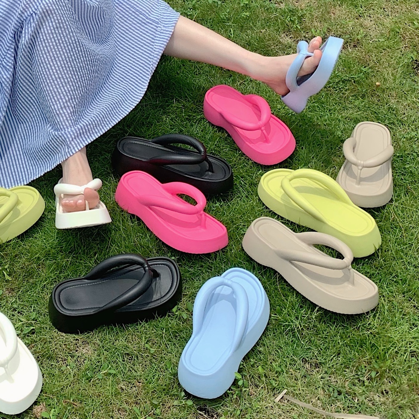 细细条 夏季网红纯色夹脚凉拖鞋女士ins时尚百搭防滑简约人字拖鞋