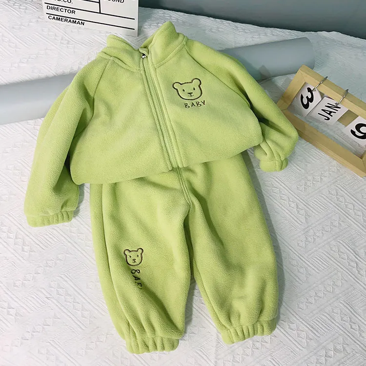 儿童婴幼儿新款奥利绒休闲小童宝宝秋冬季厚款保暖两件套套装