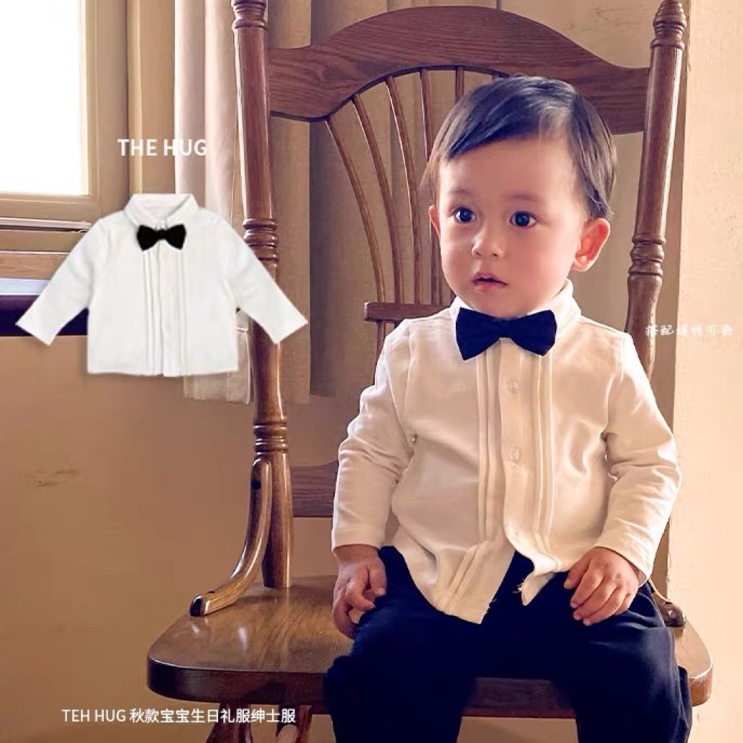 儿童Polo衫婴童周岁礼服领结衬衫长袖男宝宝英伦风绅士礼服秋款潮