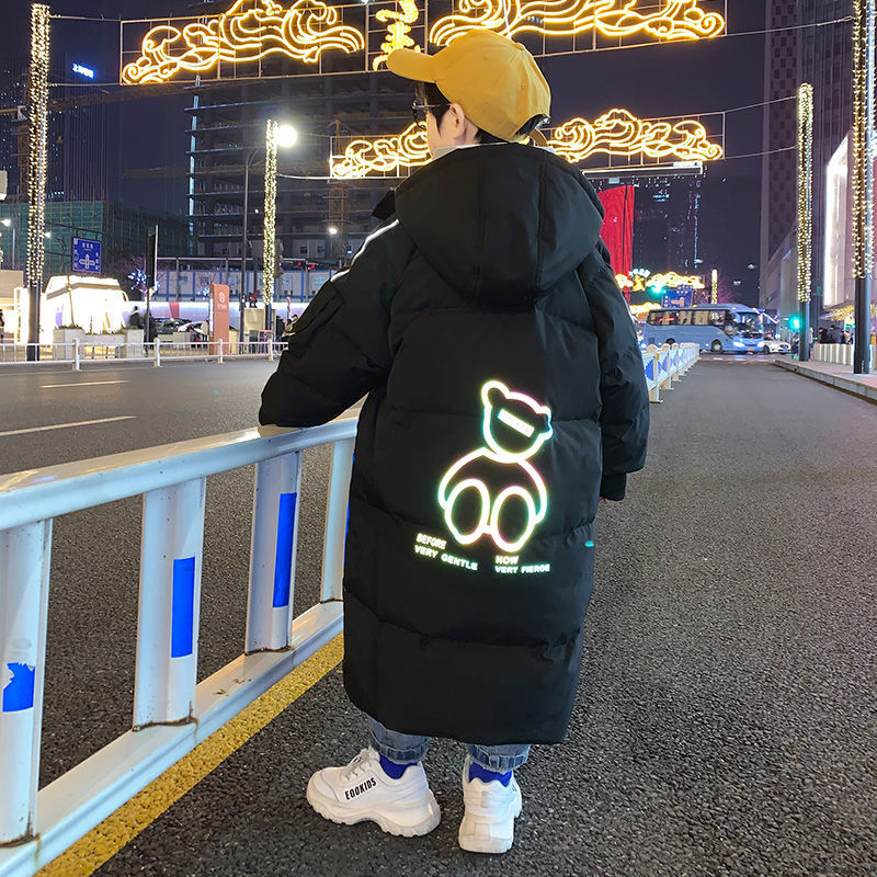 克莱因蓝儿童羽绒服男童中大童中长款新款男孩男大童长款冬装