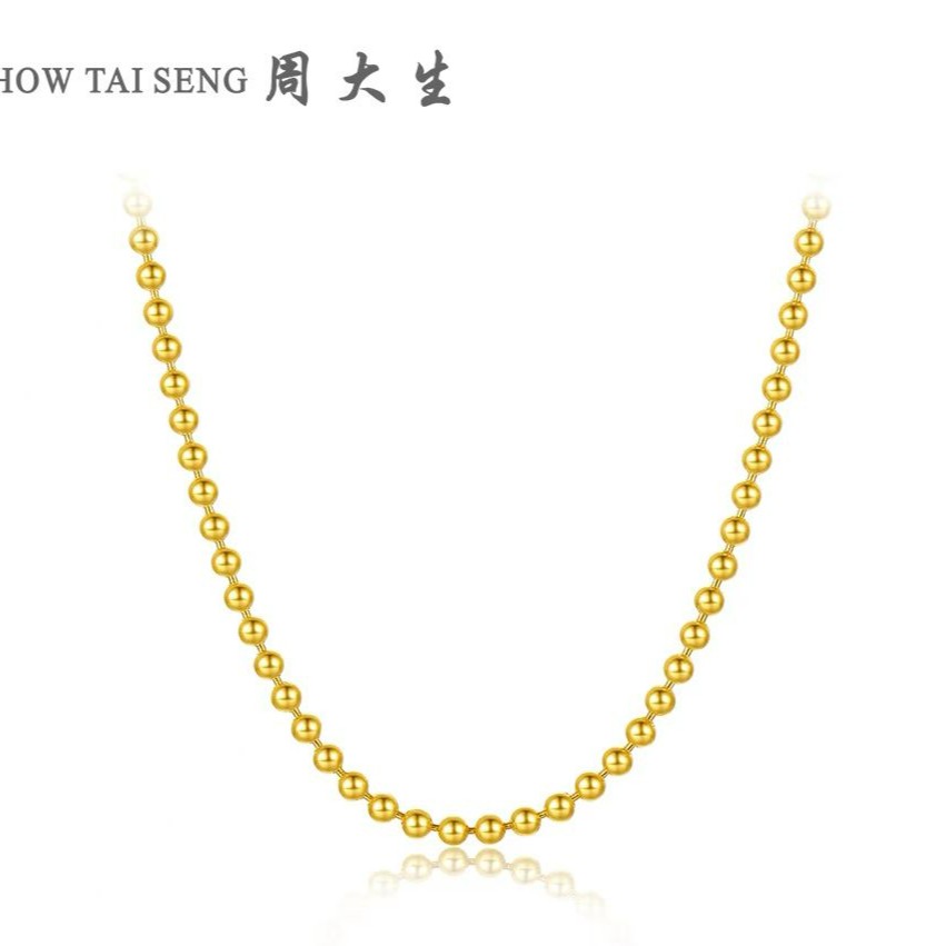 Chow Tai Seng/周大生足金999佛珠项链 珠珠 光珠 光面 小圆珠