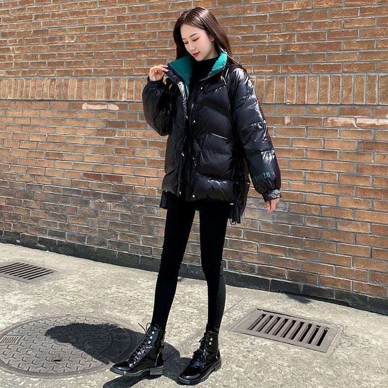 波司登反季羽绒服女短款2023年冬季新款韩版黑色亮面