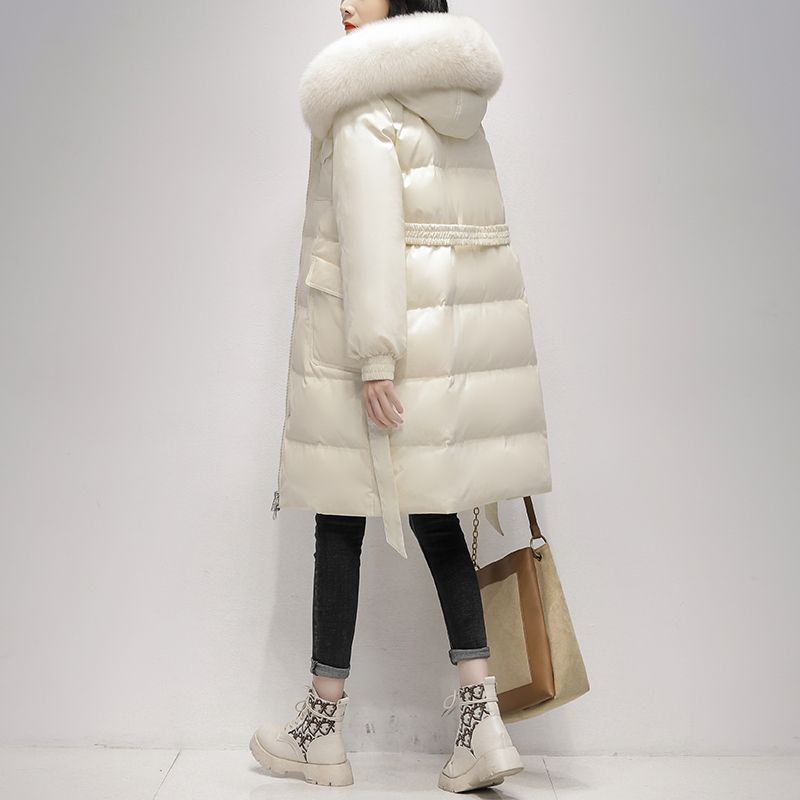 波司登大毛领中长款白色羽绒服女2023年冬季新款韩版气质白鸭绒加