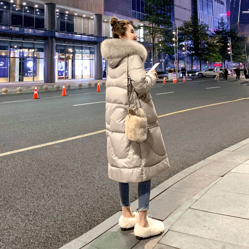 波司登白鸭绒羽绒服2023年新款女韩版大毛领中长款过膝高领冬季加