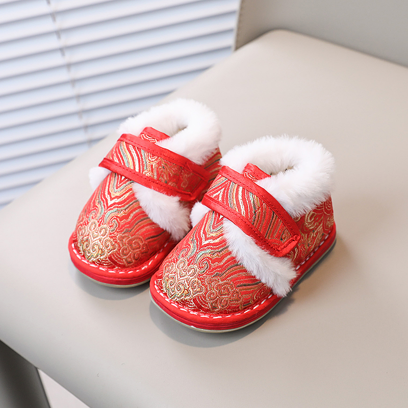 宝宝冬季棉鞋1-4岁周岁鞋子男女宝宝中式唐装棉鞋加厚儿童棉鞋