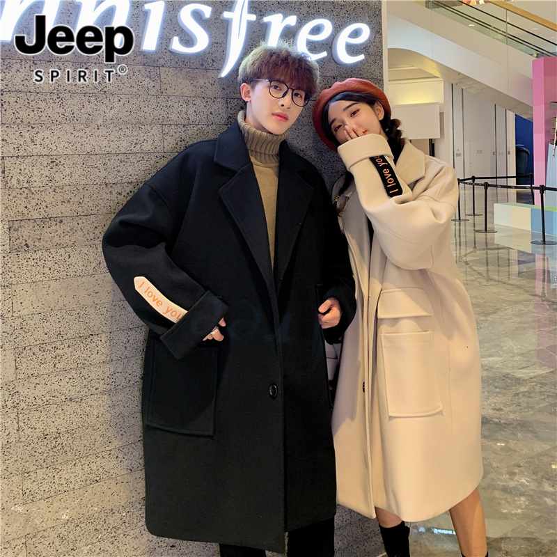 春季装情侣装毛呢大衣男女春季加厚中长款风衣潮流长款呢子外套春