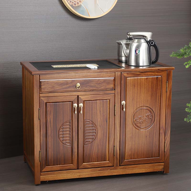 乌金木移动茶台实木茶水柜客厅小茶桌家用茶几新中式茶柜边