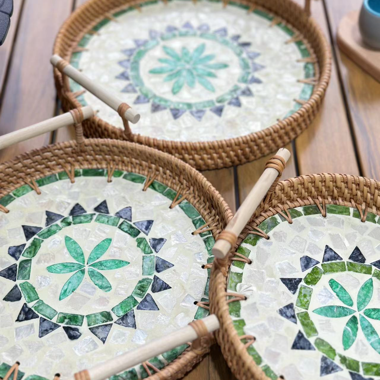 很哇塞的藤编托盘水果盘居家日用-波西米亚 1+